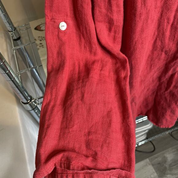 Chico's Women's Coral Pink Linen Tunic Long Button Up Blouse Size 3 XL‎ Coastal - Picture 9 of 10